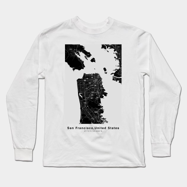 san francisco maps wall decor poster Long Sleeve T-Shirt by Genetics art